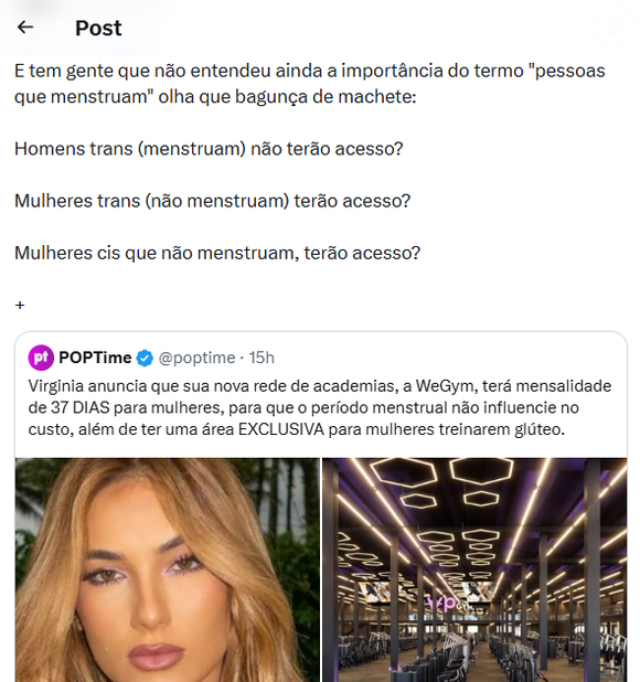Uma internauta pontuou que as regras da promoção devem ser bem definidas para abarcar pessoas transgêneros, já que homens trans menstruam e mulheres trans, não