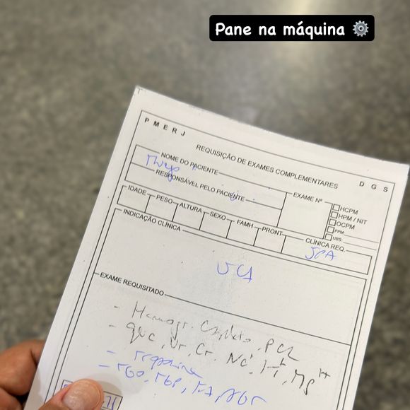 Em seu perfil no Instagram, Thiago Gonçalves confirmou a internação de forma bem humorada, mas sem entrar em maiores detalhes sobre o motivo: ‘Pane na máquina’