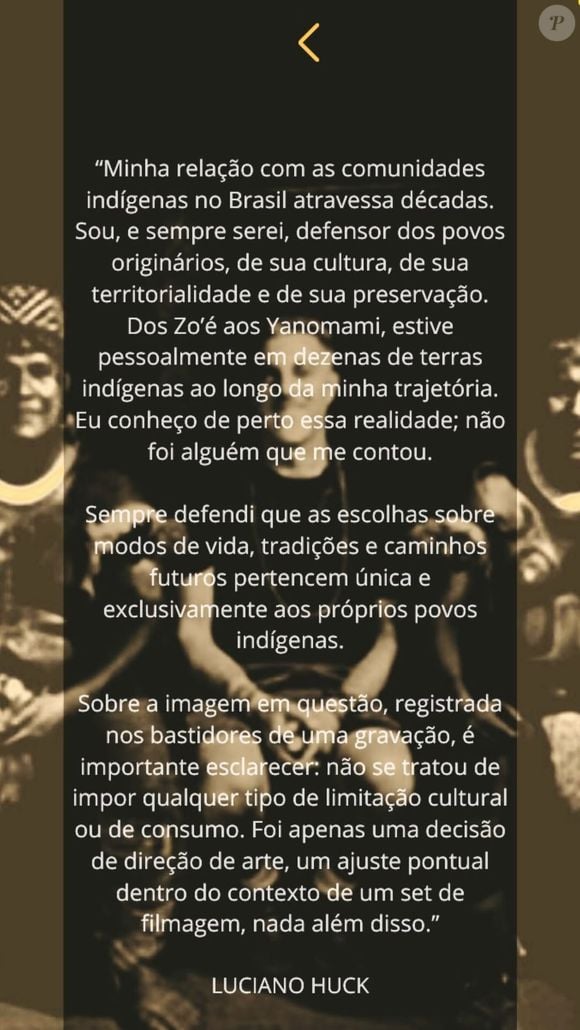 Luciano Huck se defendeu e afirmou que sempre defendeu escolhas sobre modos de vida e tradições dos indígenas