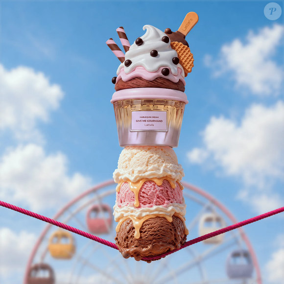 Na linha Give Me Gourmand, da Lattafa, o Harlequin Cream explora uma mistura de aromas doces e cremosos ao reunir baunilha, chocolate, morango, waffle e cacau