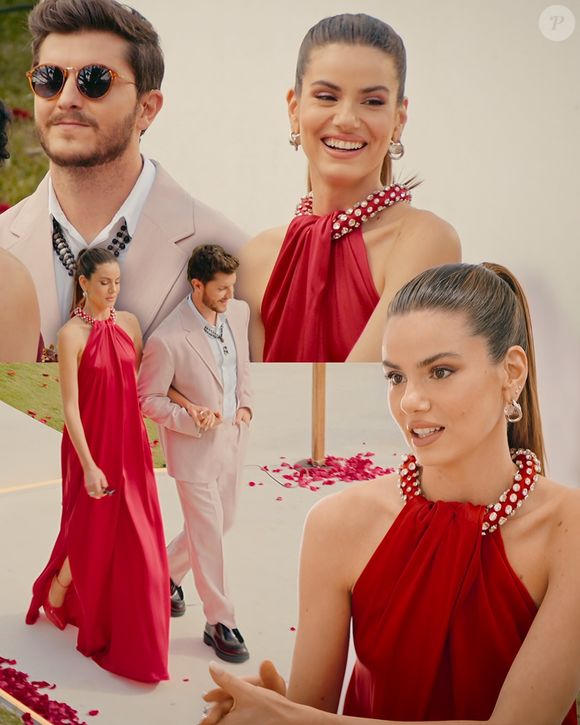 Camila Queiroz surge com vestido longo e fluido na cor vermelha em um dos episódios