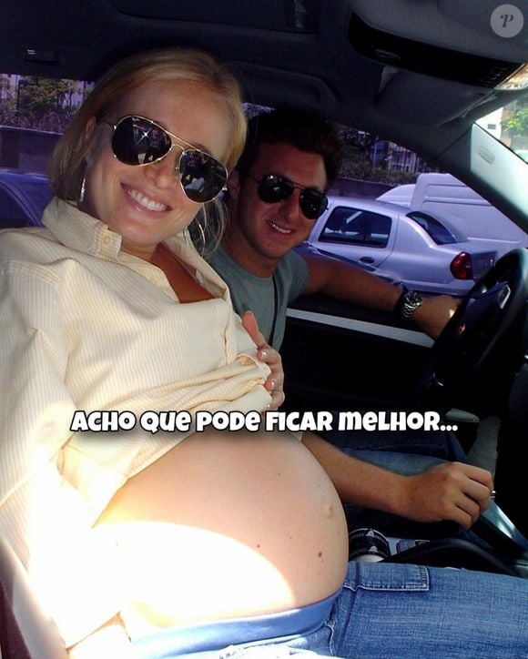 Nos cliques, Angélica aparece no início do relacionamento, grávida e logo depois com a família completa