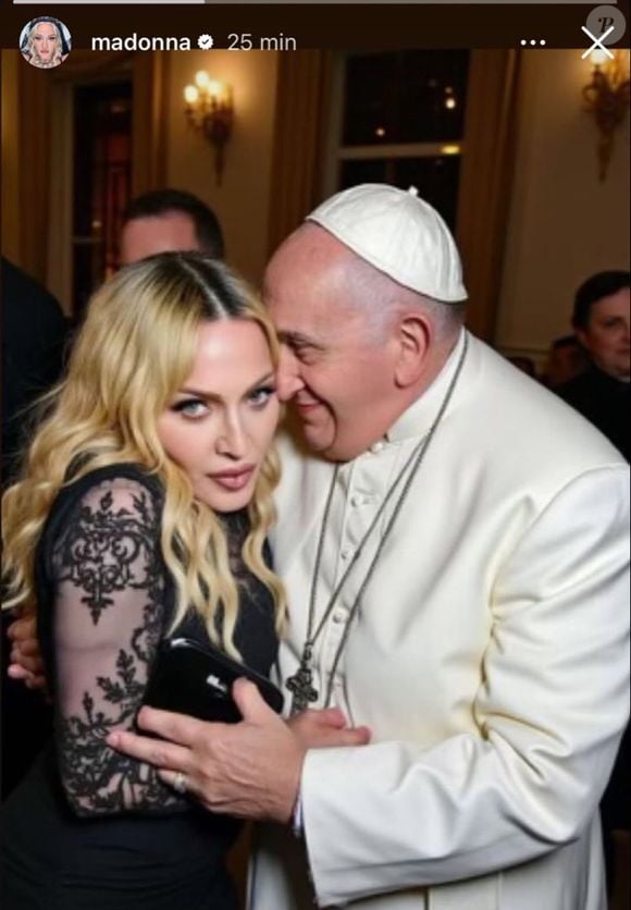 Madonna surpreendeu a web com mais uma polêmica nesta sexta-feira (13): uma foto de IA abraçada com o Papa