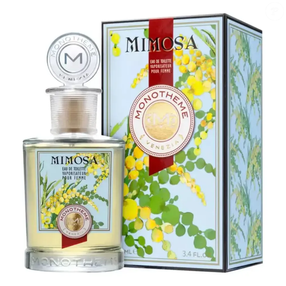 A pirâmide olfativa do Mimosa, da Monotheme Venezia, começa com nectarina, folhas de violeta e bergamota nas notas de topo. No coração, a mimosa em flor assume o protagonismo, enquanto sândalo, cedro e musgo aparecem nas notas de fundo