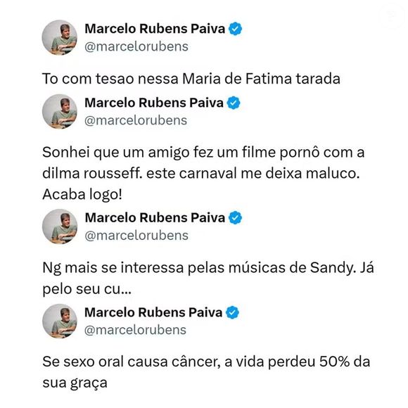 Marcelo Rubens Paiva gera polêmica ao citar Gloria Pires, Cleo, Dilma Rousseff e Mara Maravilha em tweets de teor provocador sobre sexualidade