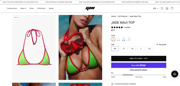 A produção de praia de Virgínia Fonseca ganhou destaque com o Maui Top, modelo semelhante ao usado pela influenciadora e que custa € 71, cerca de R$ 427,71