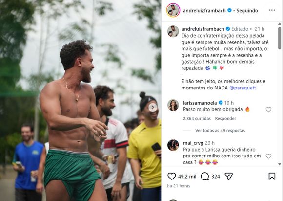 O corpo de André Luiz Frambach roubou a cena e Larissa Manoela confirmou: 'Passo muito bem'