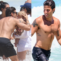 Ai, que delícia o verão! Chay Suede curte dia de praia com Laura Neiva e a filhinha de 1 ano; fotos