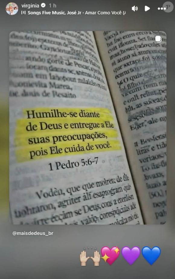Antes de dormir Virgínia postou outro trecho bíblico e, para os internauras, a influencer está preocupada