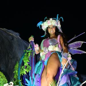 Aos 17 anos, a influenciadora Duda Guerra apostou em fantasia nos tons de azul e roxo