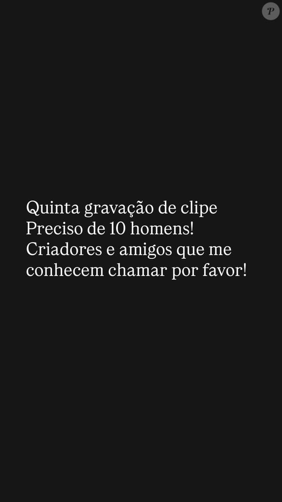 Andressa Urach postou: ‘Quinta (15), gravação de clipe. Preciso de 10 homens! Criadores e amigos que me conhecem, chamar, por favor!’