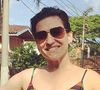 Atriz Simone Gutierrez exibe o resultado dos quilinhos perdidos