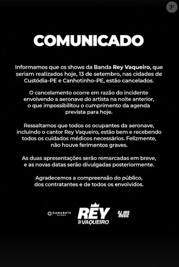 Rey Vaqueiro cancelou shows após o acidente