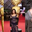 Fernanda Marques, a Bruna de 'Quem Ama Cuida', ganha beijão de José Loreto e exibe vestido sexy transparente com flores 3D e corset à mostra em Gramado