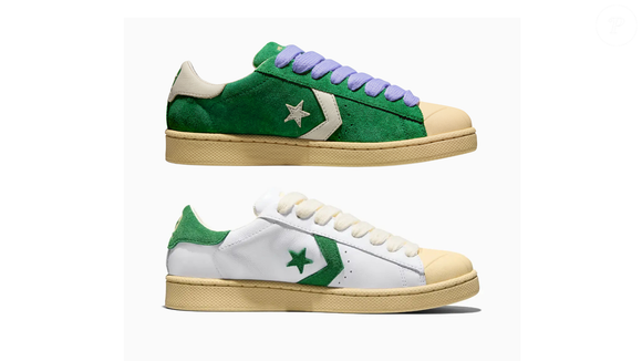 O modelo da Converse chega em duas opções de cores: White, com verde e branco, e Amazon, que combina verde, branco e lilás intenso