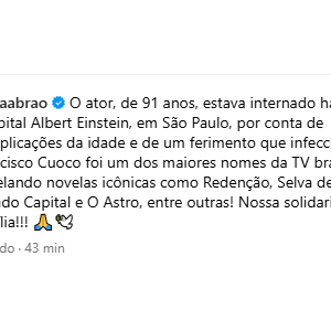 Morte de Francisco Cuoco: Sonia Abrão também escreveu para o ator