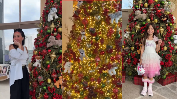 Inovação total! A apresentadora Sabrina Sato, esposa de Nicolas Prattes, realizou o desejo da filha Zoe e montou uma árvore de Natal decorada com cachorrinhos. Isso mesmo: centenas de pelúcias ornamentam a árvore de mais de dois metros de altura