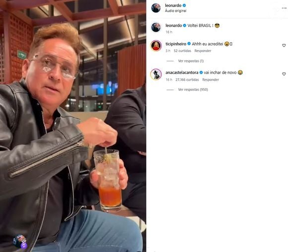 Leonardo voltou a beber e foi zoado por Ana Castela em rede social