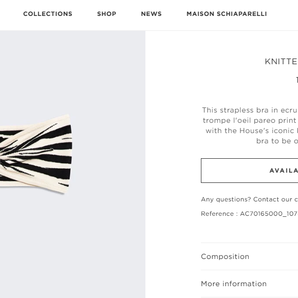 No site oficial da Schiaparelli, o sutiã de Bruna Marquezine custa 1900 euros (R$ 11,7 mil, na atuação cotação)
