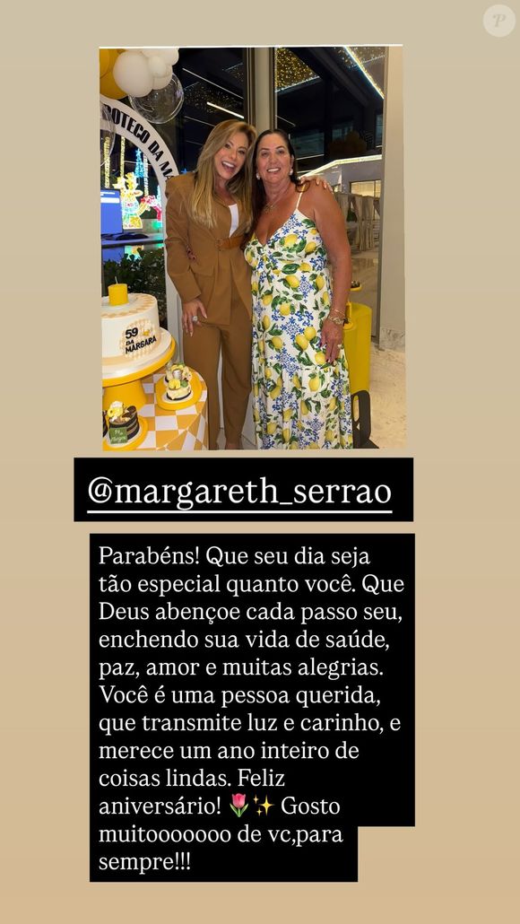 "Você é uma pessoa querida, que transmite luz e carinho, e merece um ano inteiro de coisas lindas", escreveu Poliana Rocha em um trecho da homenagem