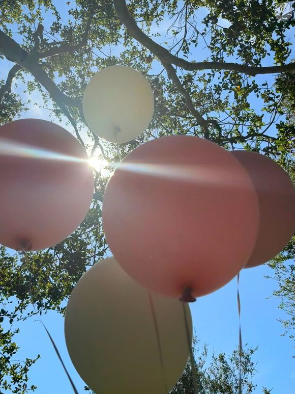 Gisele Bündchen escolheu 5 balões e algumas flores para decorar sua festinha de aniversário