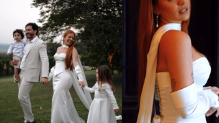 Vestido de noiva de cetim, decote tomara que caia e luvas: Viih Tube aposta em look minimalista e moderno para casamento civil com Eliezer após 'perrengues' em dia especial