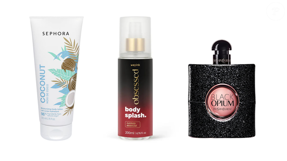 Combo quente e viciante inspirado em Black Opium: Hidratante: Coconut noix de coco (Sephora Collection) 200ml | R$ 59,00 + Body splash: Obsessed (WePink) 200ml | R$ 39,90