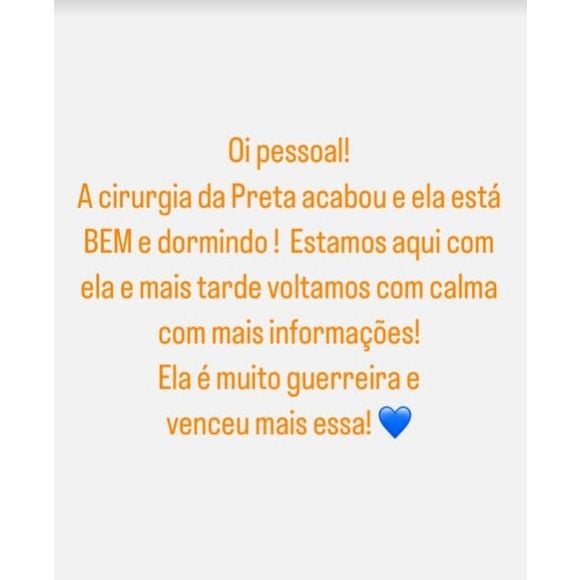 Preta Gil teve estado de saúde atualizado por amiga após cirurgia de 18 horas