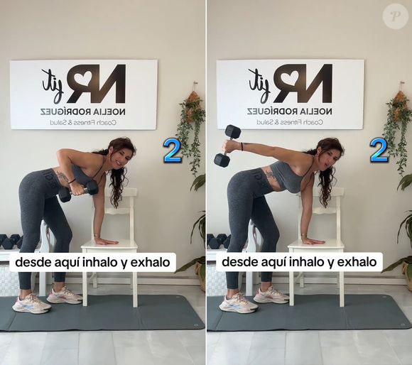 Exercício 2: a extensão de tríceps com apoio é feita apoiando a mão na cadeira e jogando a outra para trás