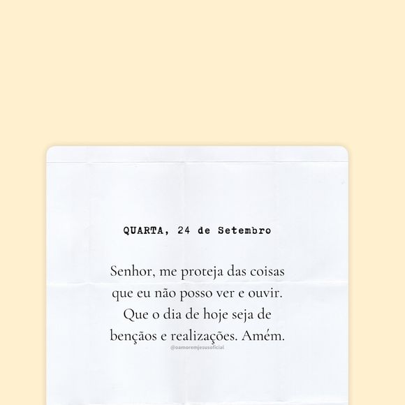"Senhor, me proteja das coisas que eu não posso ver e ouvir", estava escrito na mensagem compartilhada por Biancardi