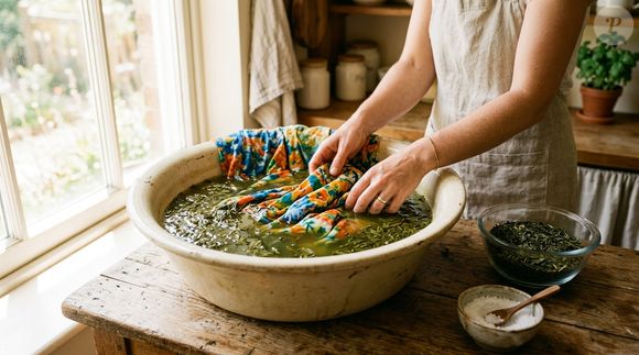 Para roupas coloridas que não podem entrar em contato com água sanitária, uma alternativa apresentada no texto é usar uma infusão de chá verde e esfregar sal nas manchas mais intensas