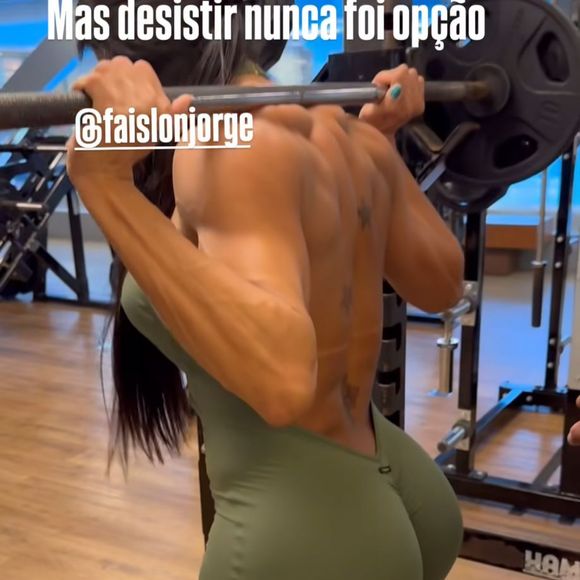 Gracyanne Barbosa revela que desistir nunca foi uma opção, nos stories.