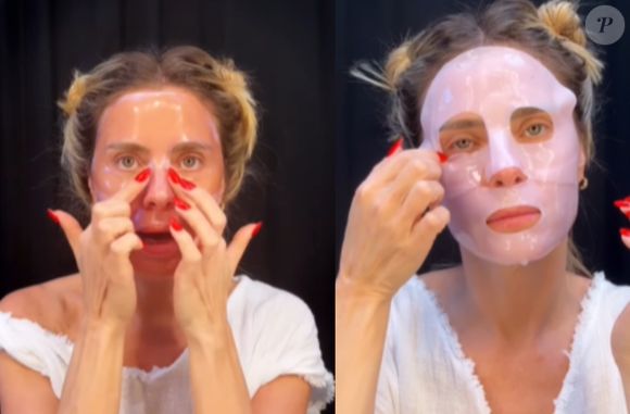 Carolina Dieckmmann ficou impressionada com o resultado da máscara e postou antes e depois em vídeo