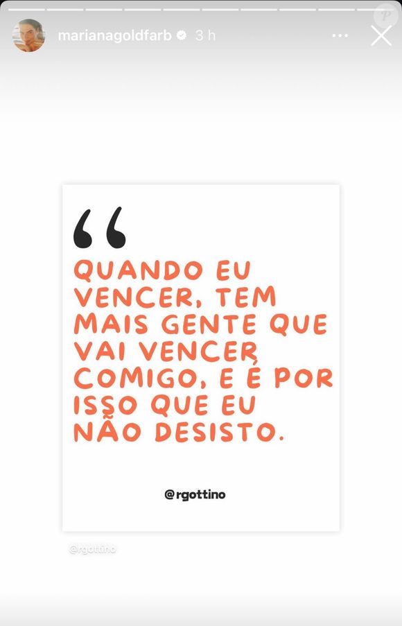 Mariana Goldfarb, ex-companheira de Cauã Reymond, também compartilhou a mensagem na tarde desta quinta-feira (17).