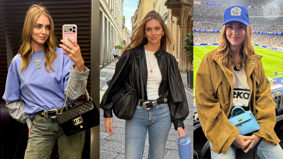 Os looks de Chiara Ferragni mostram que usar um ponto azul, como o Vans Old Skool LX Gum Crystal Blue, pode ser uma forma de combinar o tênis tanto com tons pastel quanto com peças neutras e jaquetas mais escuras
