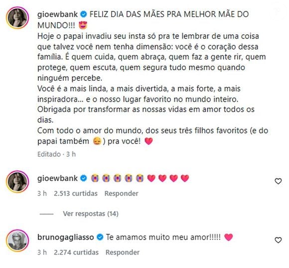 Bruno Gagliasso publicou um vídeo - e uma declaração! - emocionantes no perfil de Giovanna Ewbank no Instagram