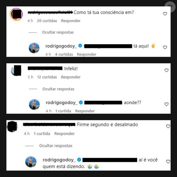 Rodrigo Godoy respondeu irritados os comentários