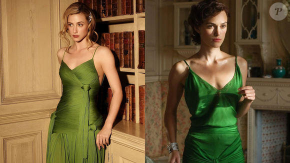 Lili Reinhart também apostou em uma referência a Keira Knightley com um vestido verde da Tory Burch, associado ao figurino de Desejo e Reparação, de 2007